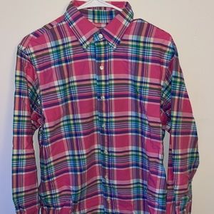 Oxfoard plaid , pink button down Polo